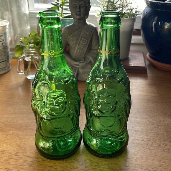 Buddha Enlightened Green Glass Bottle.Lucky Buddha 3 empty bottles. - Picture 4 of 5